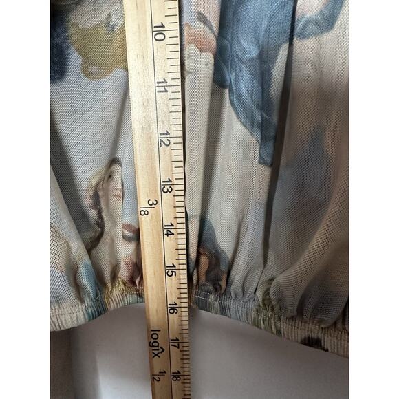 Fashion‎ Nova Mesh All Over Graphic Top Womens Sz M Artsy Art To Wear Cropped - Picture 6 of 11